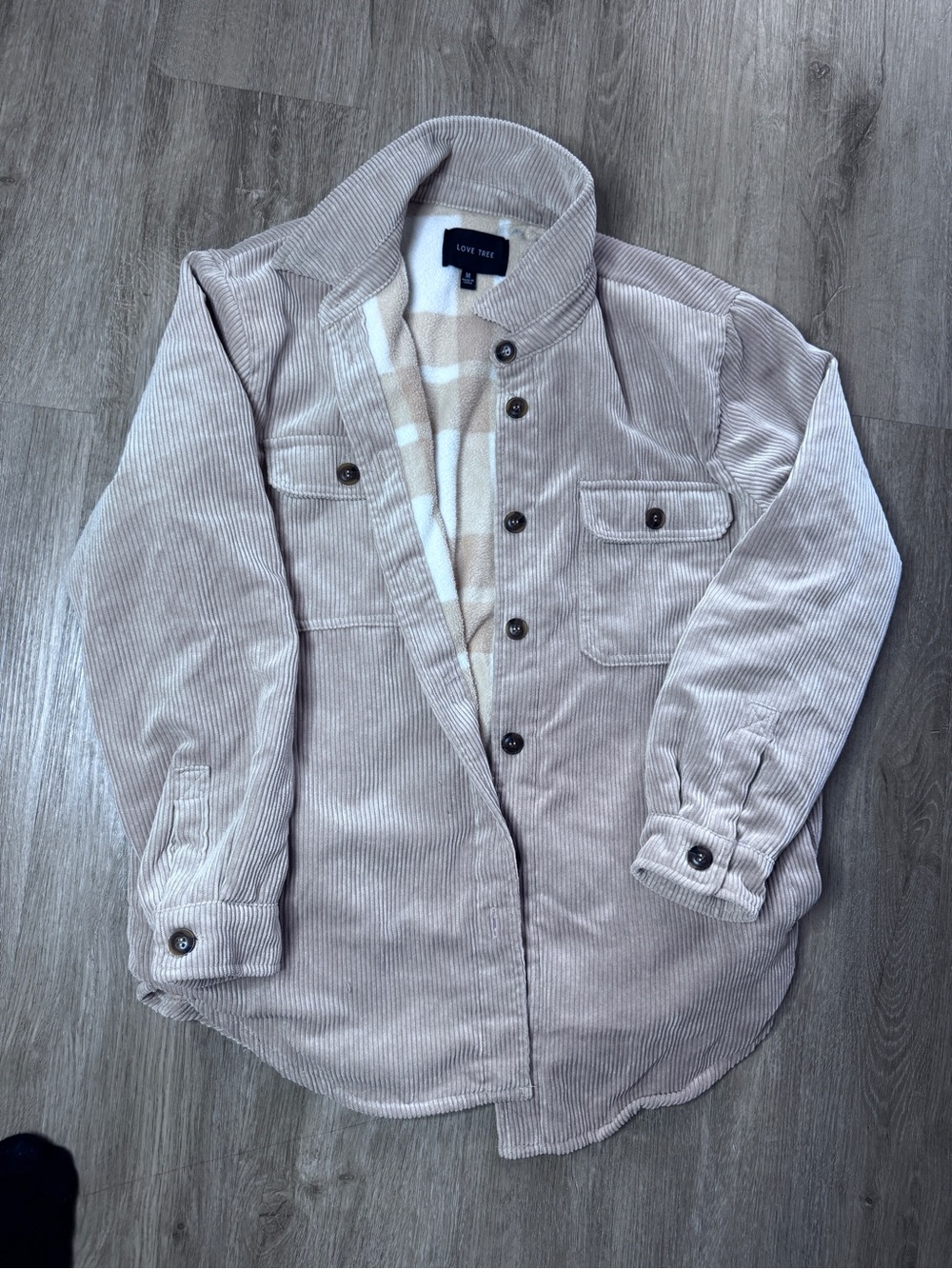 Love Tree Womens Corduroy Shacket in Taupe